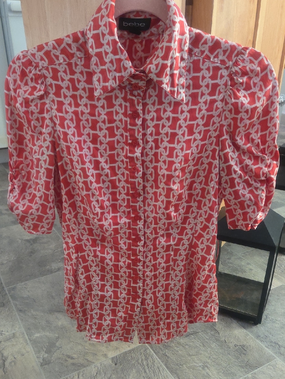 Bebe Geometric Button-down Blouse SIZE S